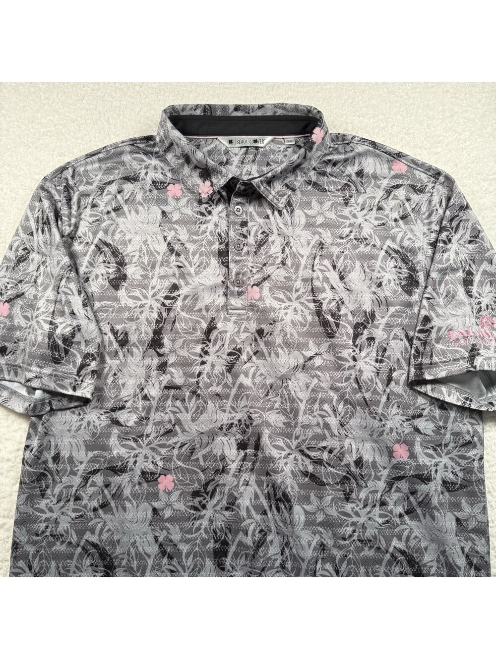 Black Clover Men XXL Palm Golf Club Polo Shirt Live Lucky Floral Golf Gray